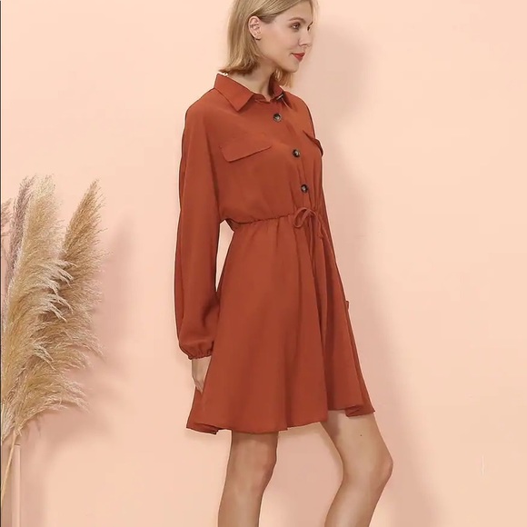Rustic Red Ruffled Sleeve Dress - Picture 4 of 6
